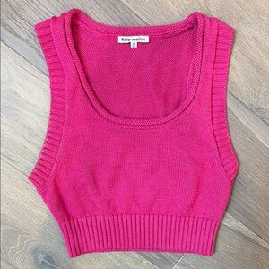 Reformation Pink Ribbed Knit Sweater Crop Top